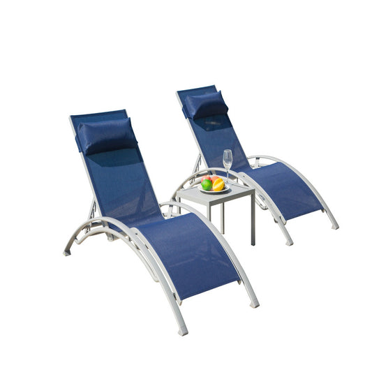 Set of 3 Pool Lounge Chairs Adjustable Aluminum Outdoor Chaise Lounge Chairs