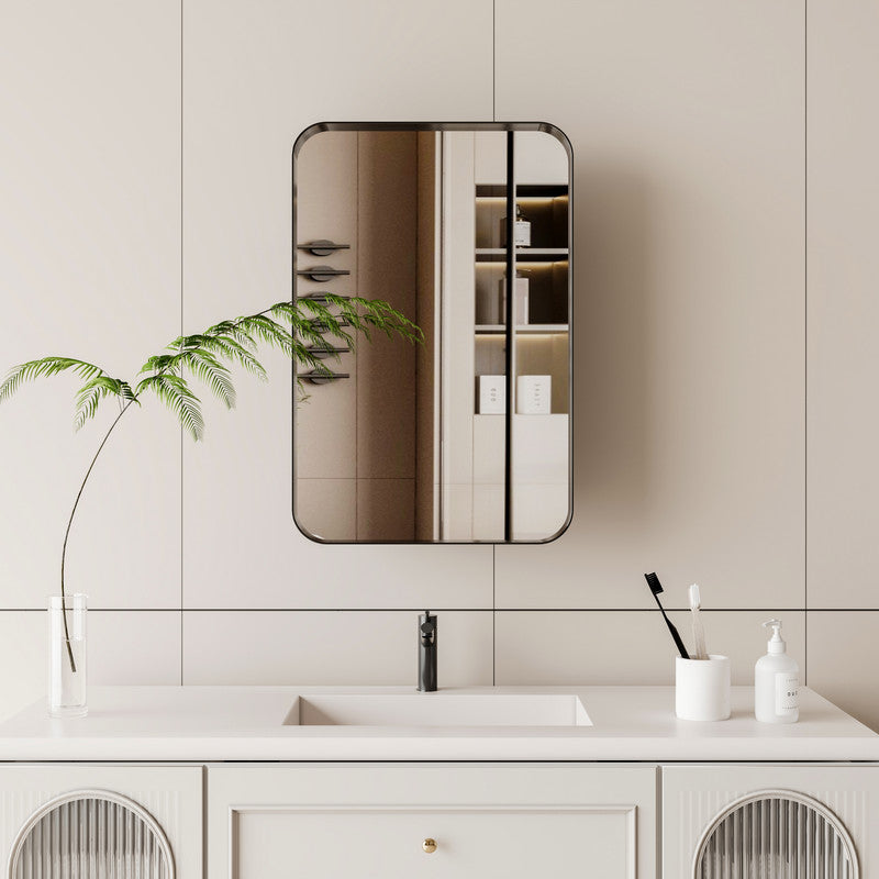 Recessed Black Metal Framed Mirror Cabinet Wall Mirror with Storage for Bathroom