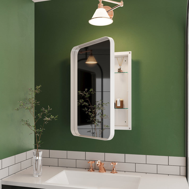 Recessed Black Metal Framed Mirror Cabinet Wall Mirror with Storage for Bathroom
