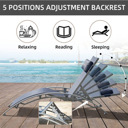 Set of 3 Pool Lounge Chairs Adjustable Aluminum Outdoor Chaise Lounge Chairs