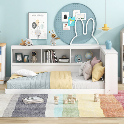 Wood Twin Size Daybed with Storage Cabinets and USB Ports