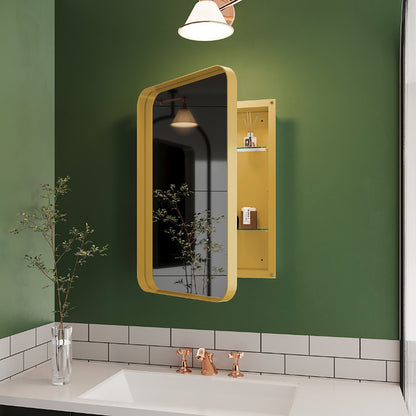 Recessed Black Metal Framed Mirror Cabinet Wall Mirror with Storage for Bathroom