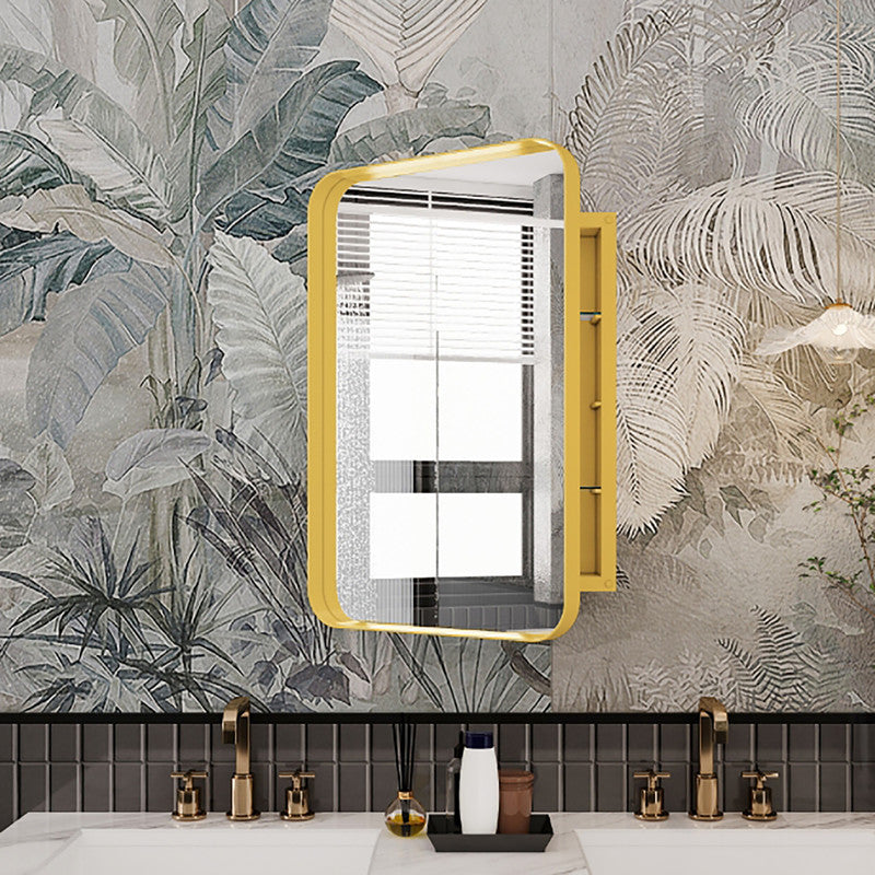 Recessed Black Metal Framed Mirror Cabinet Wall Mirror with Storage for Bathroom