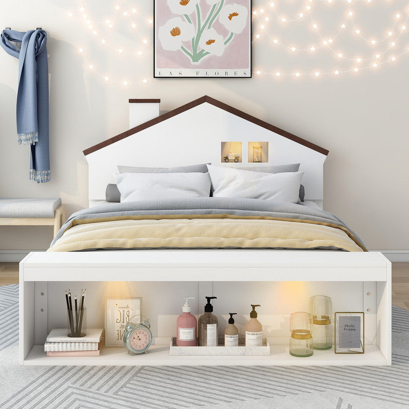 Full Size Platform Bed with LED Lights and Storage