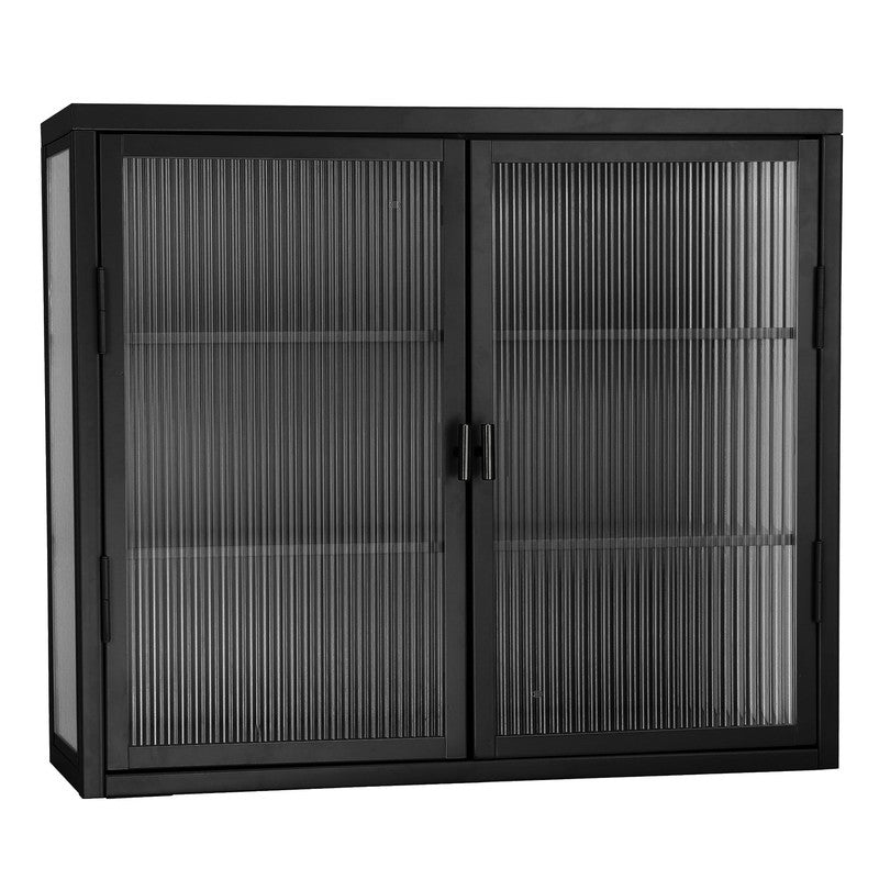 Retro Style Haze Double Glass Door Wall Cabinet with Detachable Shelves