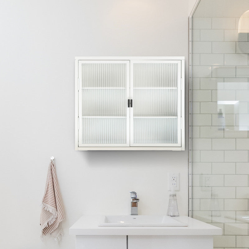 Retro Style Haze Double Glass Door Wall Cabinet with Detachable Shelves