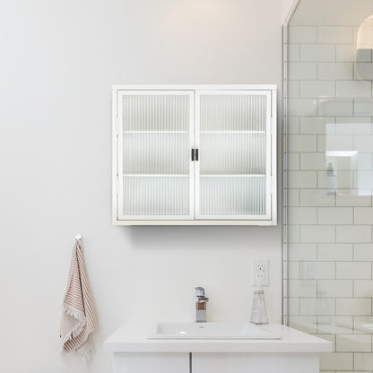 Retro Style Haze Double Glass Door Wall Cabinet with Detachable Shelves