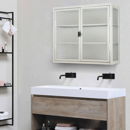 Retro Style Haze Double Glass Door Wall Cabinet with Detachable Shelves