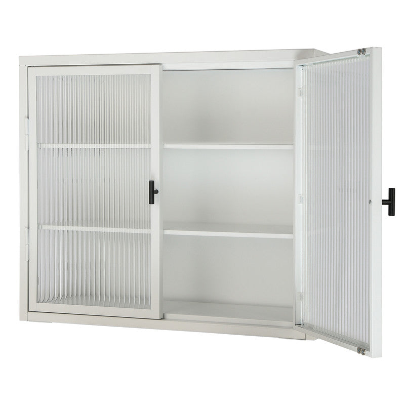 Retro Style Haze Double Glass Door Wall Cabinet with Detachable Shelves