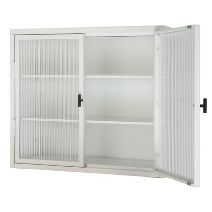 Retro Style Haze Double Glass Door Wall Cabinet with Detachable Shelves