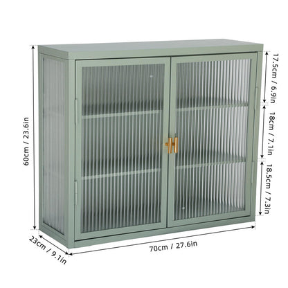 Retro Style Haze Double Glass Door Wall Cabinet with Detachable Shelves