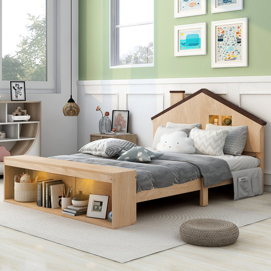 Full Size Platform Bed with LED Lights and Storage