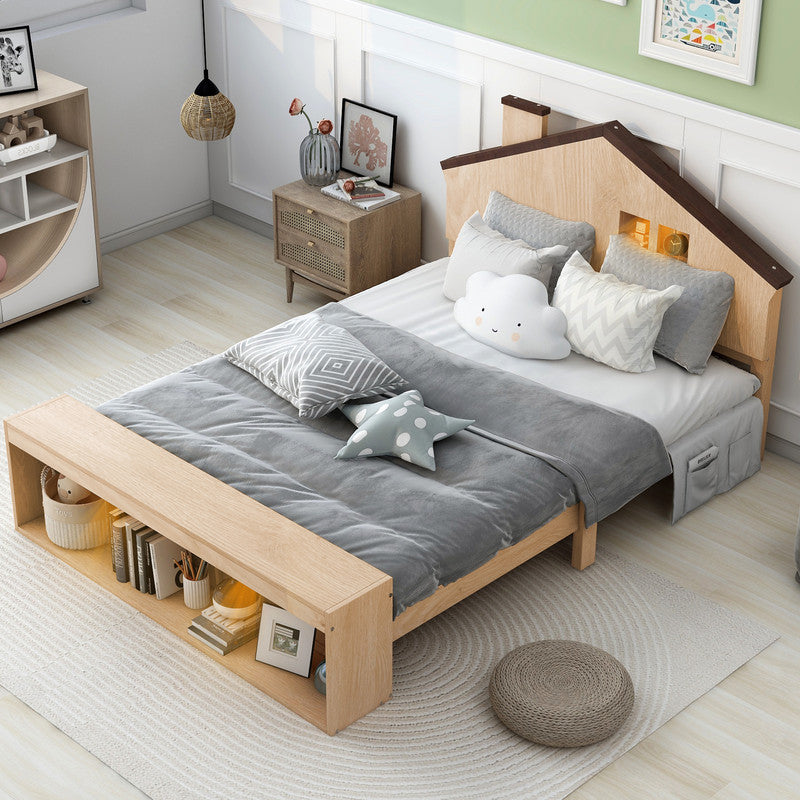 Full Size Platform Bed with LED Lights and Storage