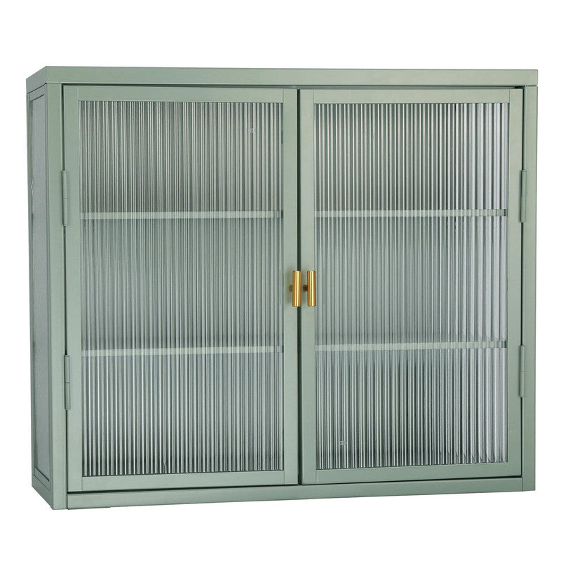 Retro Style Haze Double Glass Door Wall Cabinet with Detachable Shelves