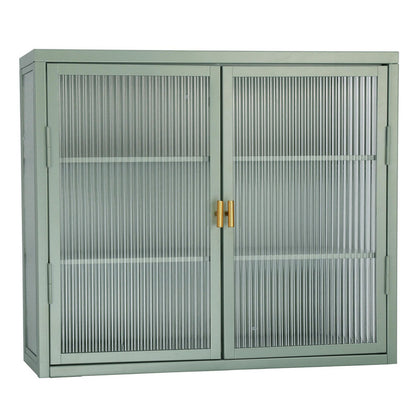 Retro Style Haze Double Glass Door Wall Cabinet with Detachable Shelves