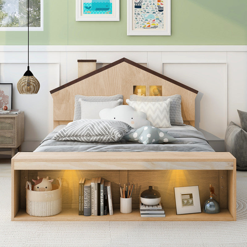Full Size Platform Bed with LED Lights and Storage