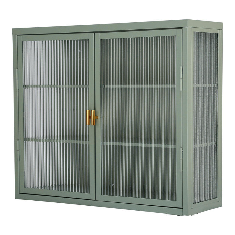 Retro Style Haze Double Glass Door Wall Cabinet with Detachable Shelves