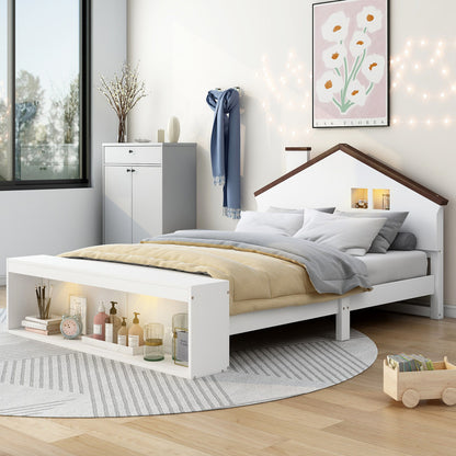 Full Size Platform Bed with LED Lights and Storage