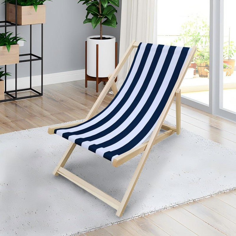 Populus Wood Broad Blue Stripe Folding Chaise Lounge Chair