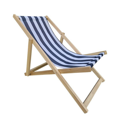 Populus Wood Broad Blue Stripe Folding Chaise Lounge Chair