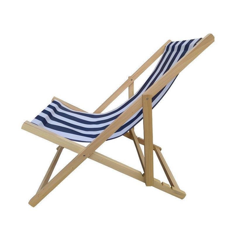 Populus Wood Broad Blue Stripe Folding Chaise Lounge Chair