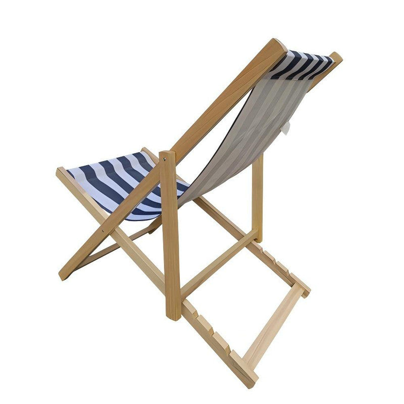 Populus Wood Broad Blue Stripe Folding Chaise Lounge Chair