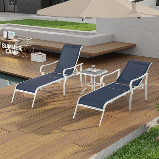 Set of 3 Patio Lounge Chair with 5 Adjustable Backrest, Sturdy Steel Frame