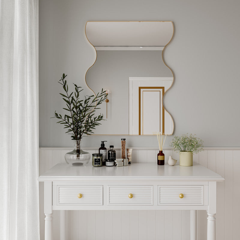 Wall Mirror Black Rectangular Mirror with 2 Wavy Sides Metal Framed Mirror