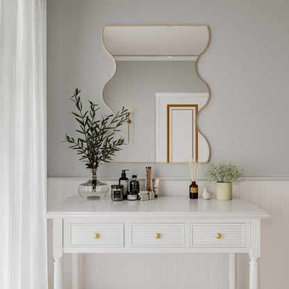 Wall Mirror Black Rectangular Mirror with 2 Wavy Sides Metal Framed Mirror