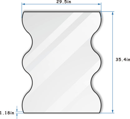 Wall Mirror Black Rectangular Mirror with 2 Wavy Sides Metal Framed Mirror