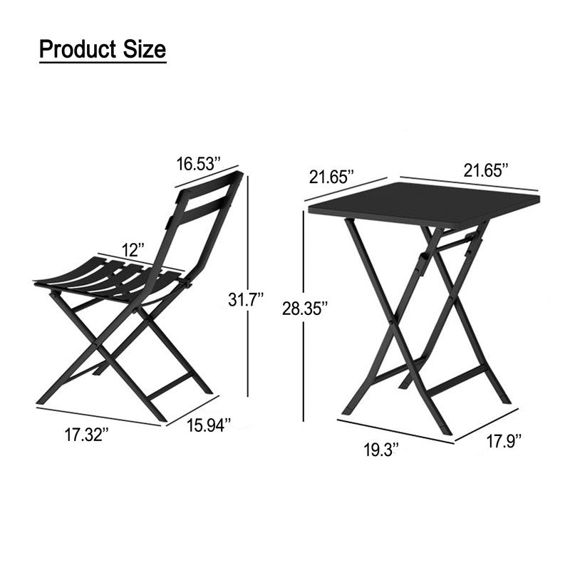 Set of 3 Patio Bistro Set Foldable Square Table and Chairs