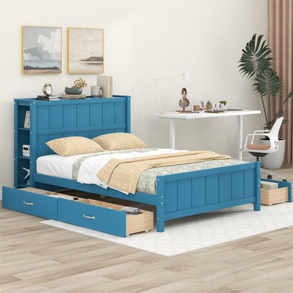 Full Size Platform Bed with Drawers and Storage Shelves