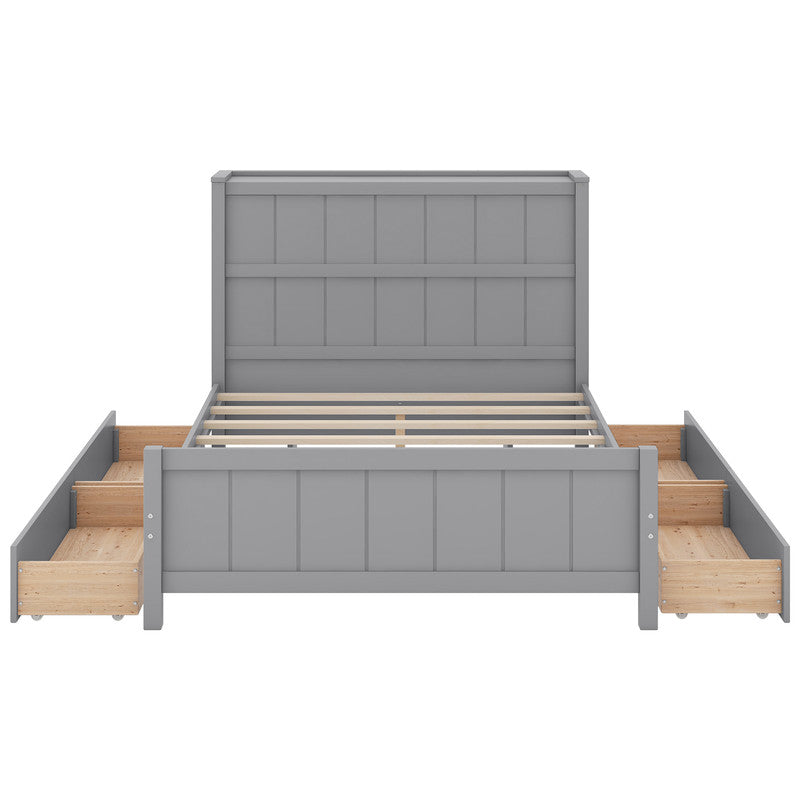 Full Size Platform Bed with Drawers and Storage Shelves