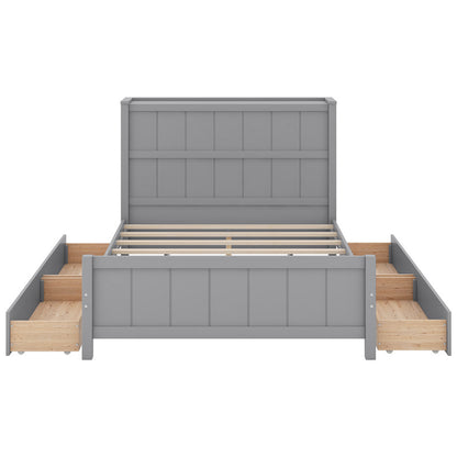 Full Size Platform Bed with Drawers and Storage Shelves