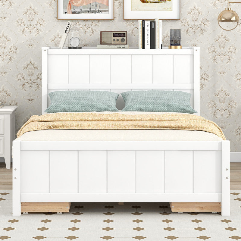 Full Size Platform Bed with Drawers and Storage Shelves