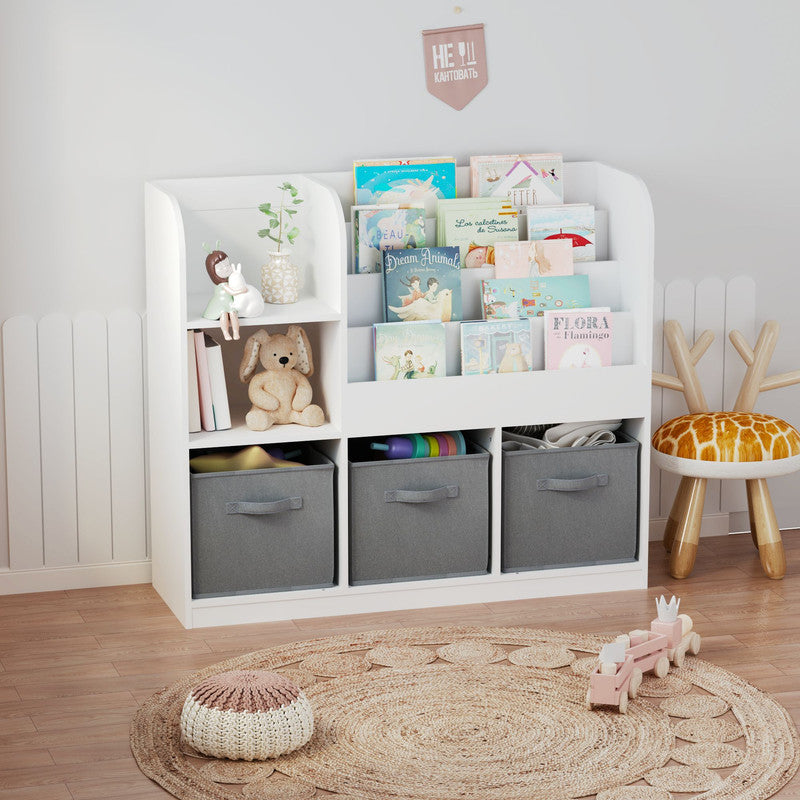 Kids Bookcase with 3 Collapsible Fabric Drawers