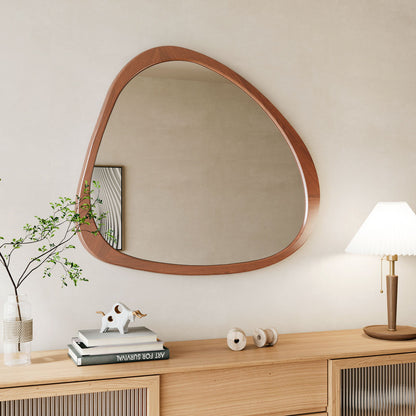 45 Inch Solid Wood Mirror Asymmetrical Wall Mirror Wooden Framed Mirror