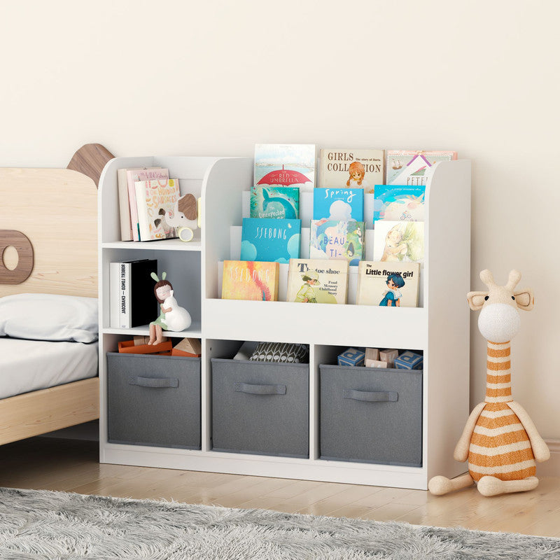 Kids Bookcase with 3 Collapsible Fabric Drawers