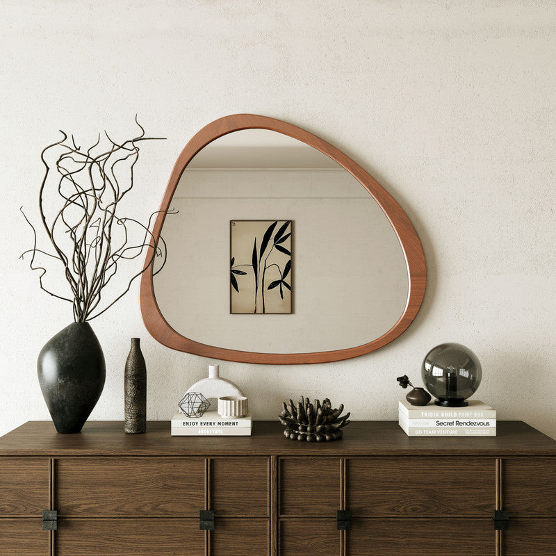 45 Inch Solid Wood Mirror Asymmetrical Wall Mirror Wooden Framed Mirror