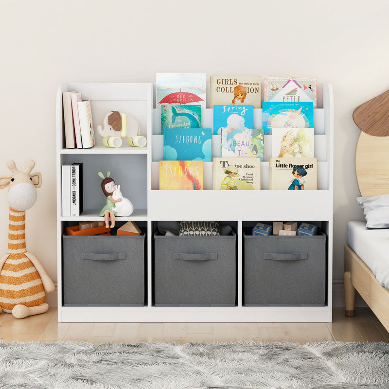 Kids Bookcase with 3 Collapsible Fabric Drawers
