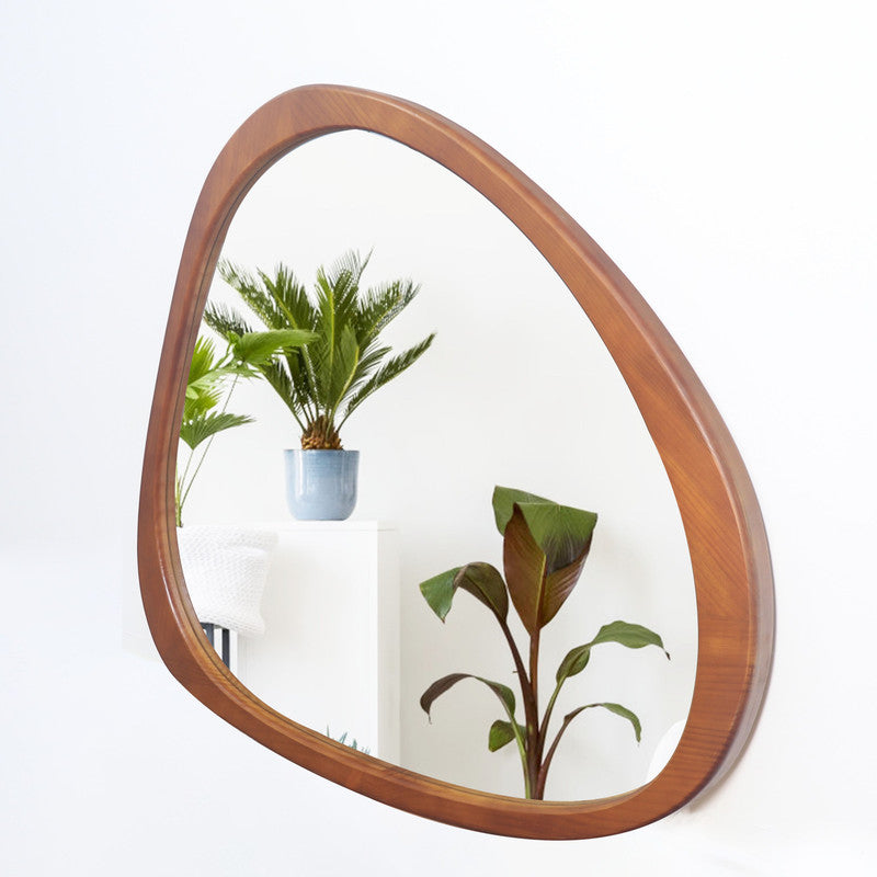 45 Inch Solid Wood Mirror Asymmetrical Wall Mirror Wooden Framed Mirror