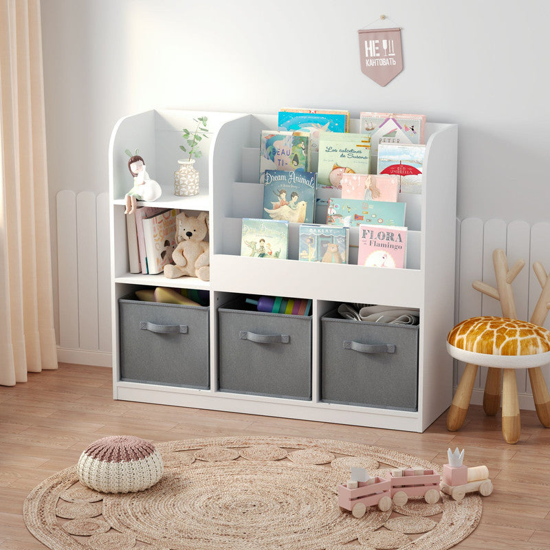 Kids Bookcase with 3 Collapsible Fabric Drawers