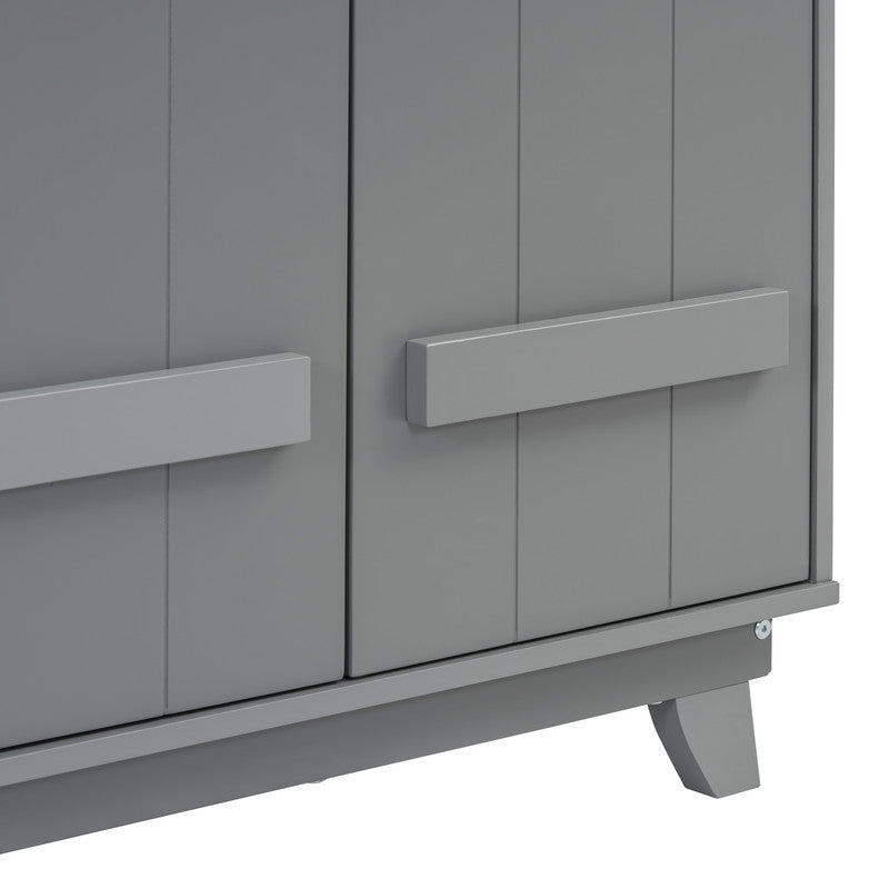 Wooden Wardrobe Cabinet with Hanging Rod, Storage Armoires with Doors