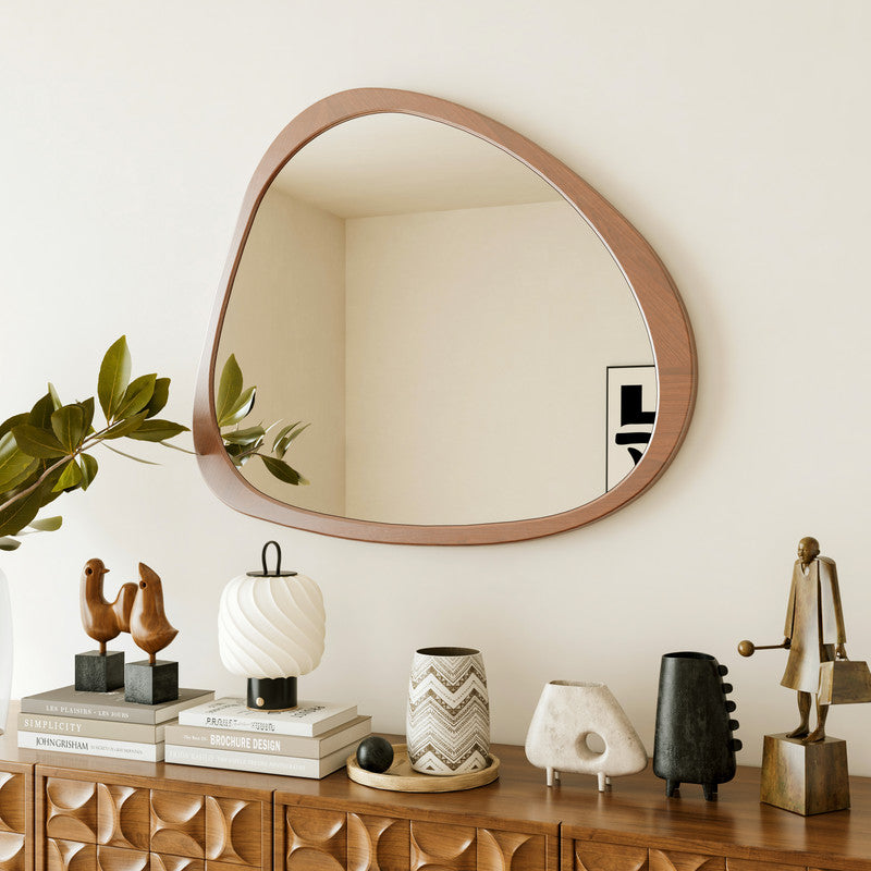 45 Inch Solid Wood Mirror Asymmetrical Wall Mirror Wooden Framed Mirror