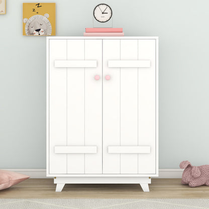 Wooden Wardrobe Cabinet with Hanging Rod, Storage Armoires with Doors