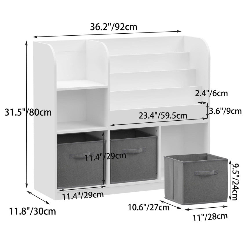 Kids Bookcase with 3 Collapsible Fabric Drawers