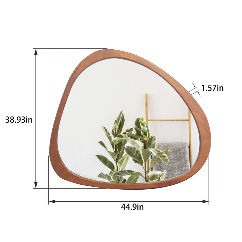 45 Inch Solid Wood Mirror Asymmetrical Wall Mirror Wooden Framed Mirror
