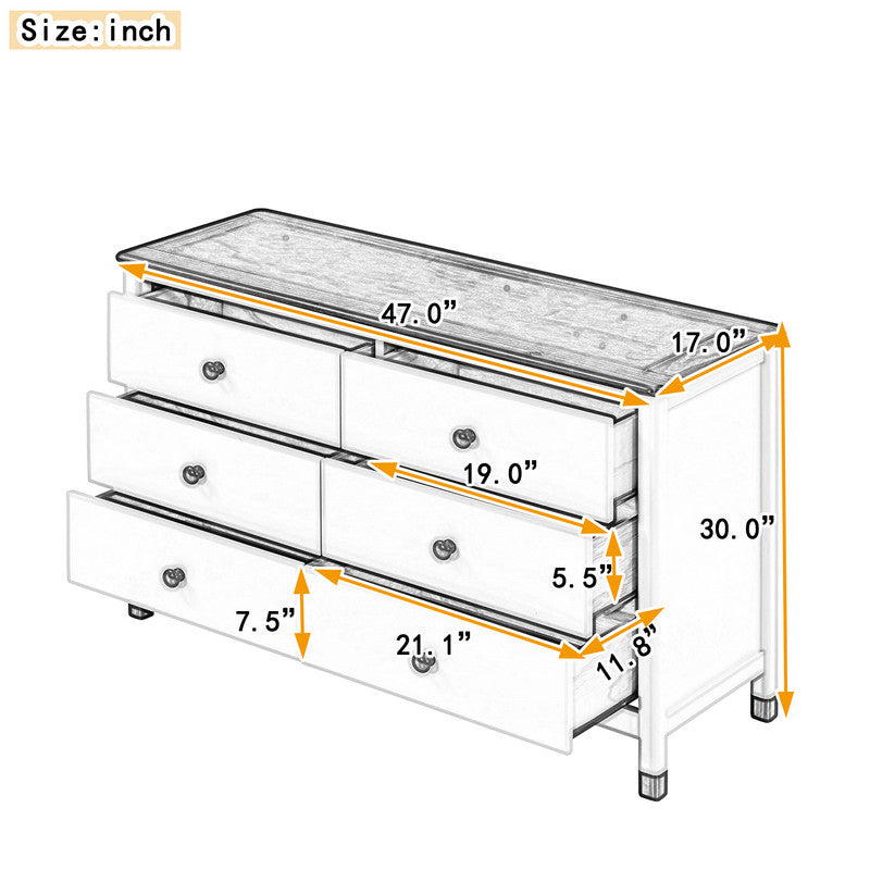 Wooden Storage Dresser with 6 Drawers, Storage Cabinet for Kids Bedroom