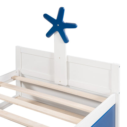 Twin Size Boat-Shaped Platform Bed with Twin Size Trundle and Storage