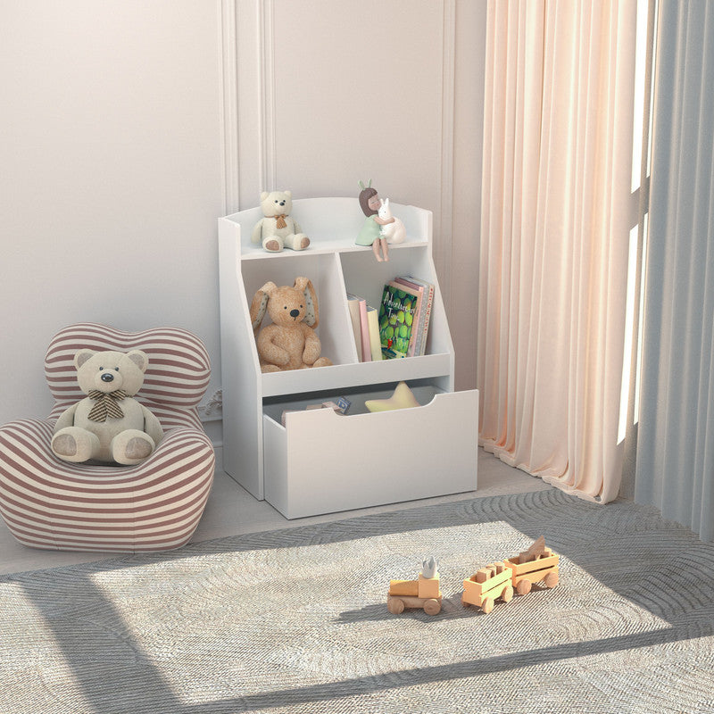 Kids Wooden Bookcase with Drawer and Wheels Children's Book Display